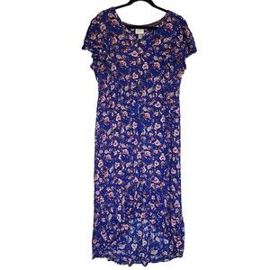 Knox Rose Midi Dress Blue XXL Floral Ruffled Hem Short Sleeve Drawstring boho